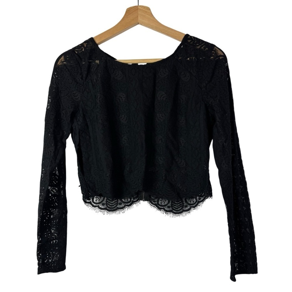 Hollister Black Lace Scallop Hem Long Sleeve Cropped Top S